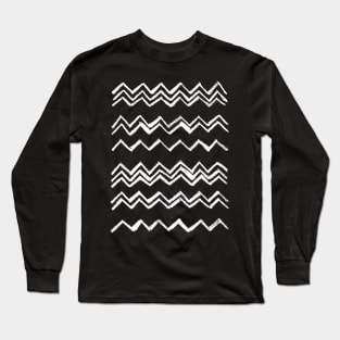 Minimal Zigzag Chevron Pattern White on Black Long Sleeve T-Shirt